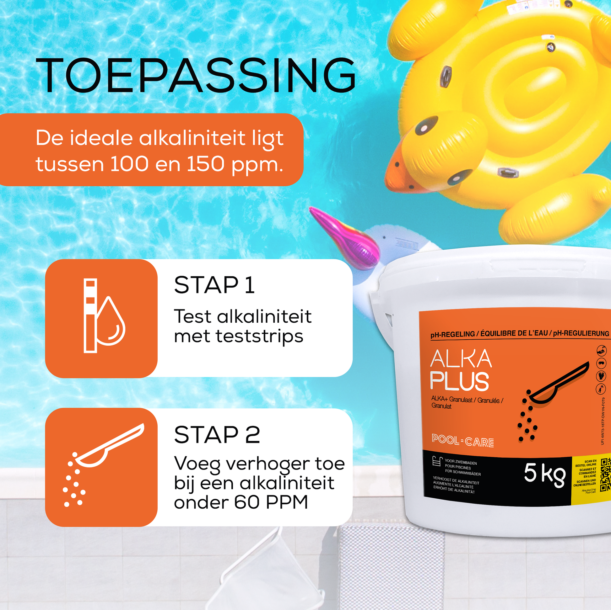 Pool-care Alka Plus granulaat 5 kg - toepassing - informatiefiche