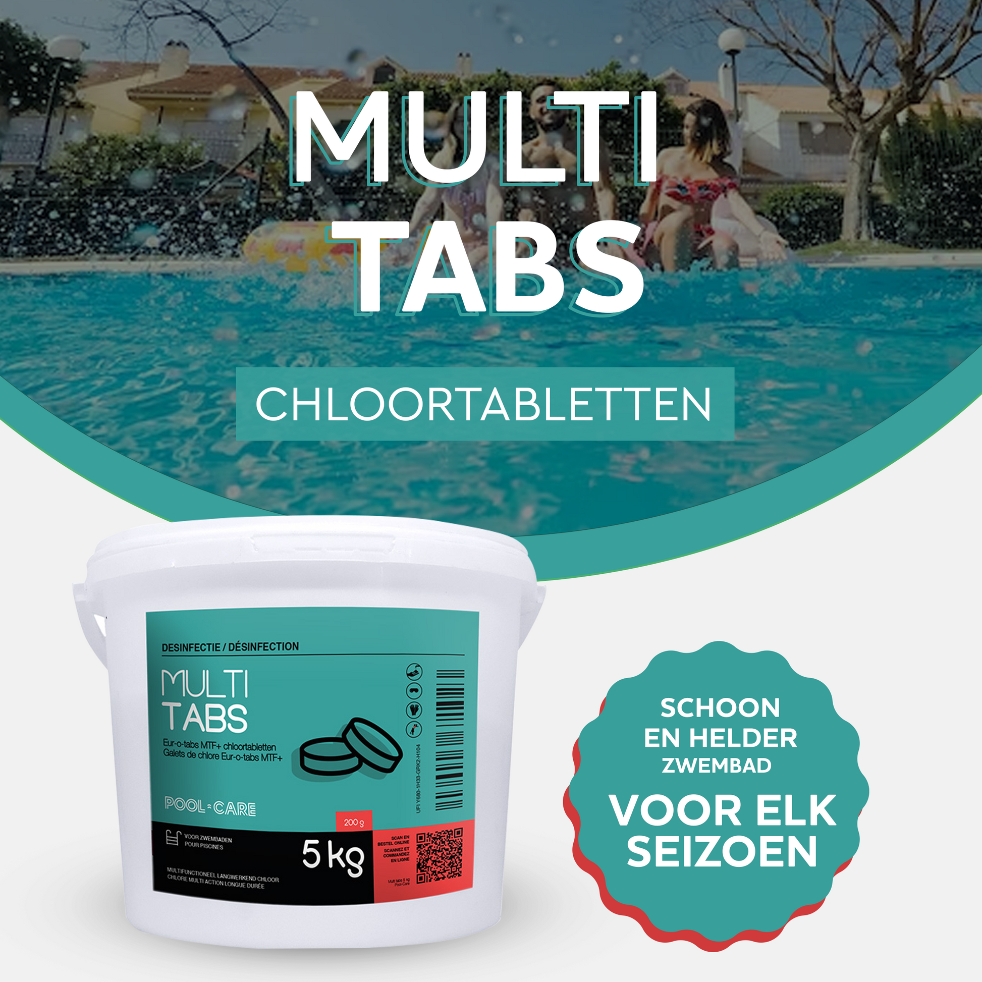 Pool-care Multi Tabs chloortabletten 200 g / 5 kg - Chloortabletten voor elk seizoen - schoon en helder zwembadwater