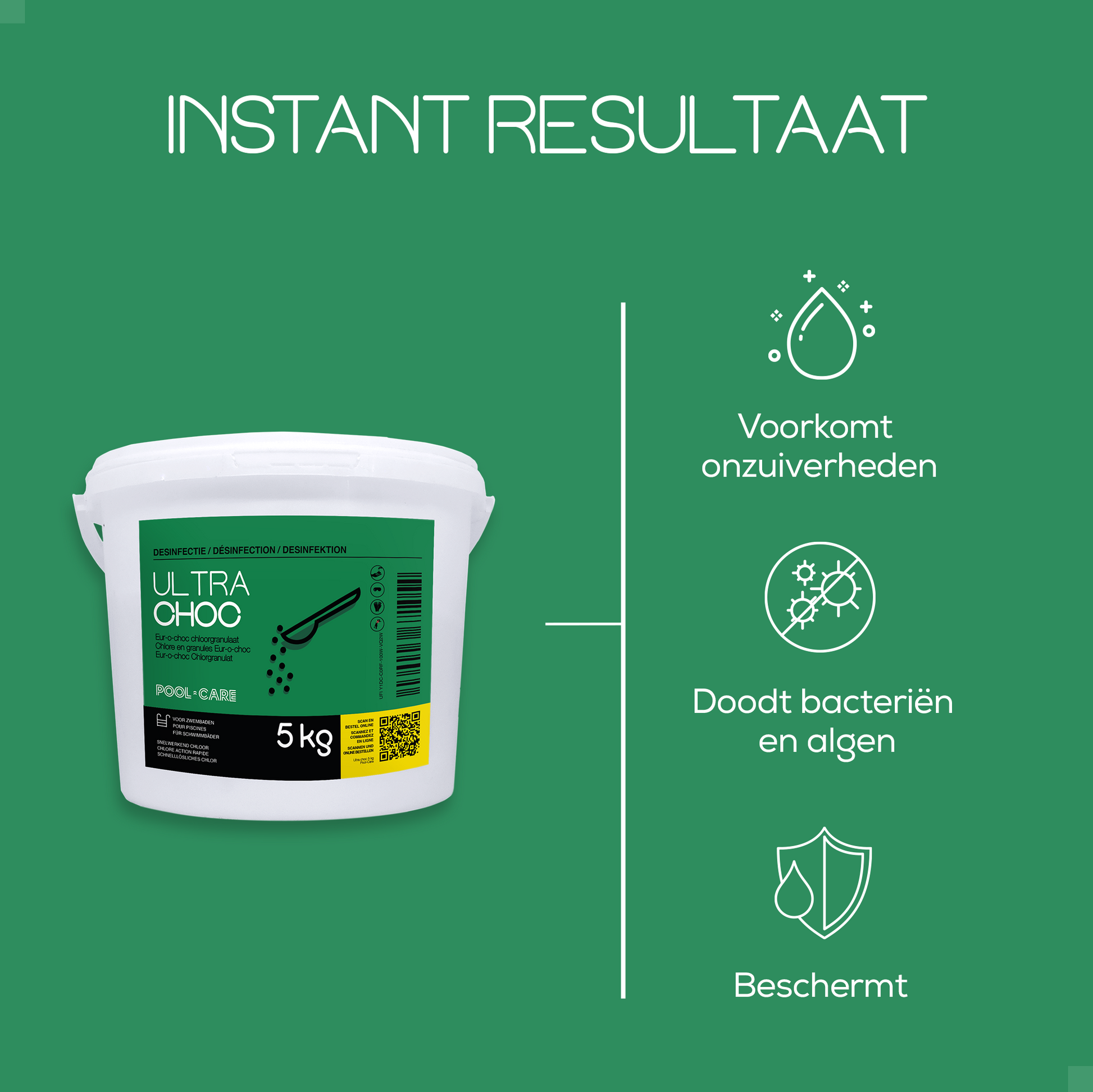 Pool-care Ultra Choc Chloorgranulaat 5 kg - instant resultaat: voorkomt onzuiverheden, doodt bacteriën en algen, beschermt