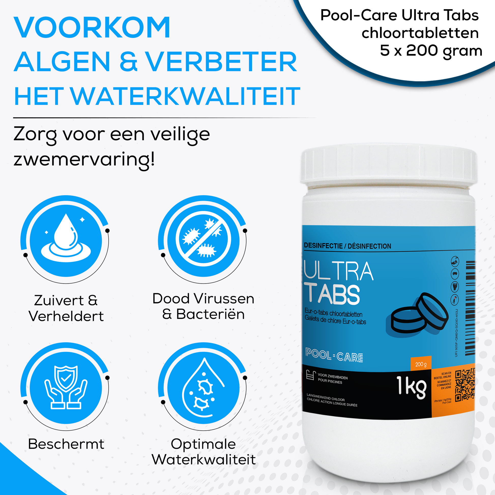 Pool-care Ultra Tabs chloortabletten 200 g / 1 kg - Voorkom algen en verbeter het waterkwaliteit