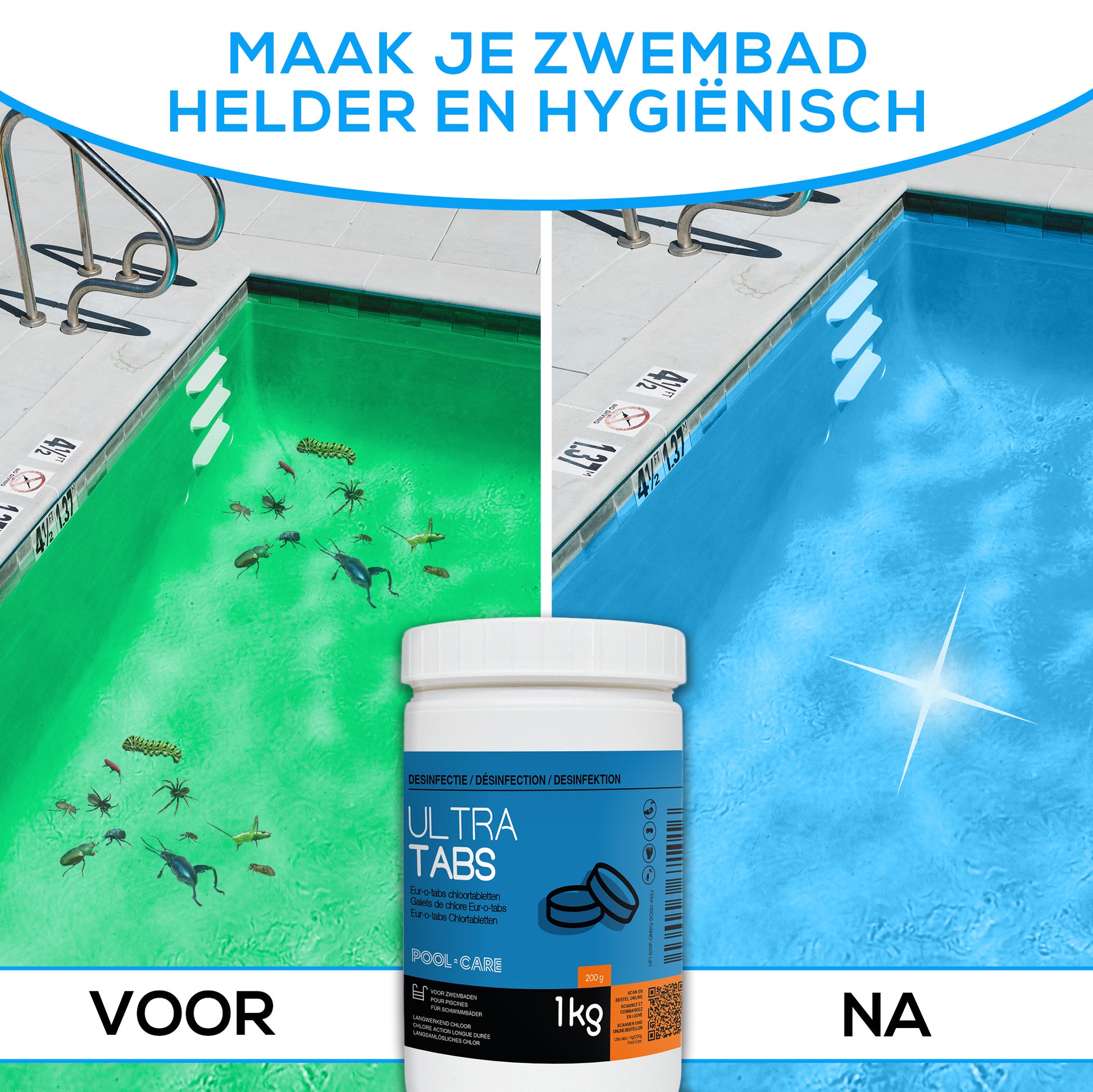 Zwembad met helder water dankzij Ultra Tabs chloor