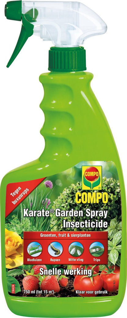 COMPO Karate Garden Spray - gebruiksklare insectenbestrijder - tegen bijtende en zuigende insecten - voor groenten, fruit en sierplanten - snelle werking - spray 750 ml (7,5 m²)