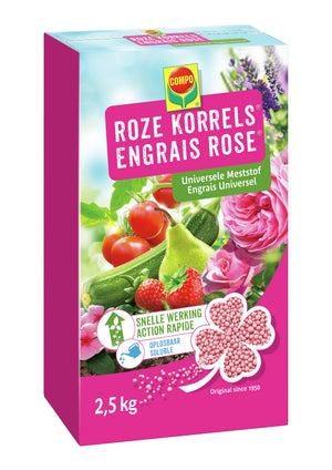 COMPO Roze Korrels® - rijke en snelwerkende meststof - voor alle tuin-, balkon-, terras- en kamerplanten - doos 2,5 kg