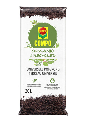 COMPO Organic & Recycled Universele Potgrond - 100% organisch - turfvrij - verpakking van minstens 80% gerecycled materiaal - zak 20 L