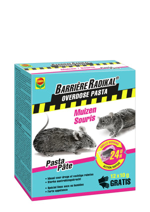Barriere Radikal Overdose Pasta 24H Muizen - droge en vochtige ruimtes - snelle werking 24 uur - 12 x 10 g