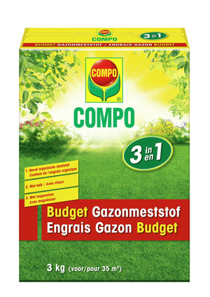 COMPO Budget Gazonmeststof - drievoudige werking - gedeeltelijk organisch - doos 3 kg (35 m²)