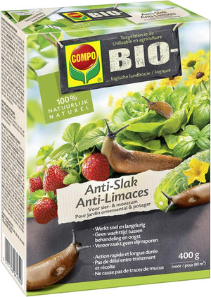 COMPO Bio Anti-Slak - 100% natuurlijk - voor siertuin en moestuin - snelle en lange werking - doos 400 g (80 m²)