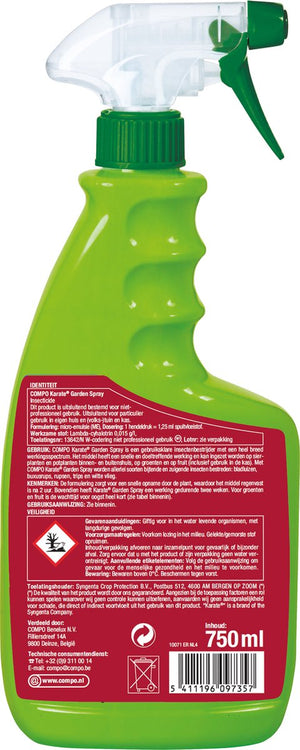 COMPO Karate Garden Spray - gebruiksklare insectenbestrijder - tegen bijtende en zuigende insecten - voor groenten, fruit en sierplanten - snelle werking - spray 750 ml (7,5 m²)