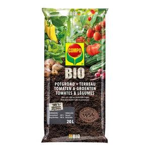 COMPO Bio Potgrond Tomaten & Groenten - 100% organisch - incl. organische meststof - voor een rijke en smakelijke oogst - zak 20L