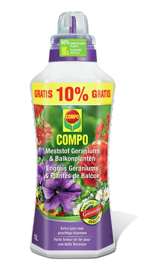 COMPO Vloeibare Meststof Geraniums & Balkonplanten - voor een prachtige, rijke bloei - fles 1 L