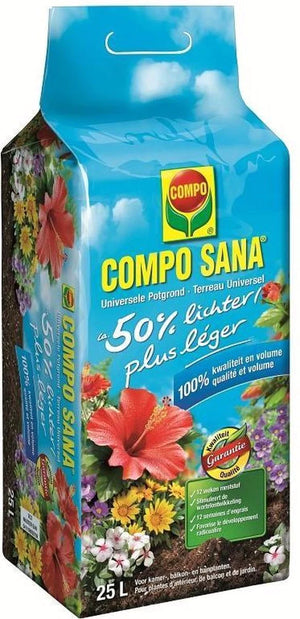 COMPO Universele Potgrond ca. 50% Lichter - incl. 12 weken meststof - voor alle kamer-, balkon- en tuinplanten - zak 25L