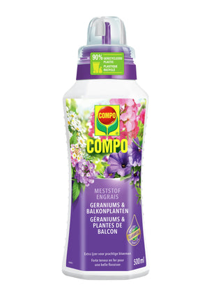 COMPO Vloeibare Meststof Geraniums & Balkonplanten - voor een prachtige, rijke bloei - fles 1 L