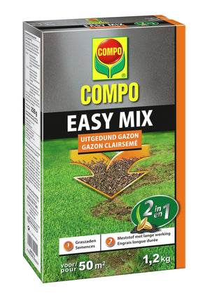 COMPO Easy Mix - 2 in 1 : zaaien en bemesten - voor herstel van uitgedunde gazons - doos 1,2 kg (50 m²)