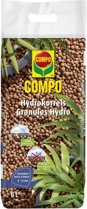 COMPO Hydrokorrels - bodembedekker - stofvrije, onbreekbare kleikorrels - beperkt verdamping van water - zak 6L