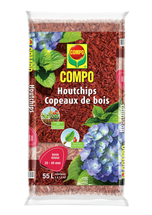 COMPO Houtchips Rood - decoratieve bodembedekker voor paden, bloemperken, speelruimten - kaliber 20-40 mm - zak 55L