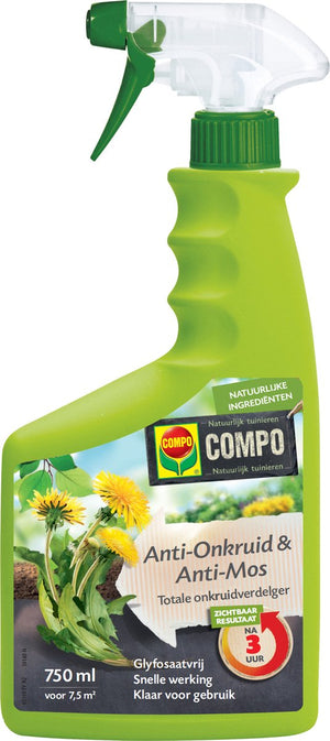 COMPO Anti-Onkruid & Anti-Mos Spray totaal - natuurlijke ingrediënten - eerste resultaten binnen 3 uur - spray 750 ml (7,5 m²)