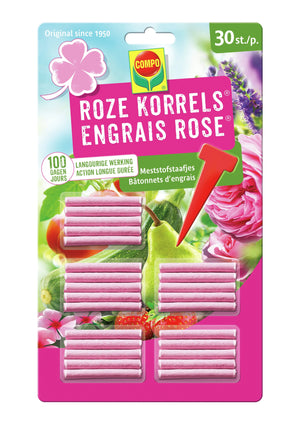 COMPO Meststofstaafjes Roze Korrels - 3 maanden lange werking - voor groene en bloeiende planten - 30 stuks