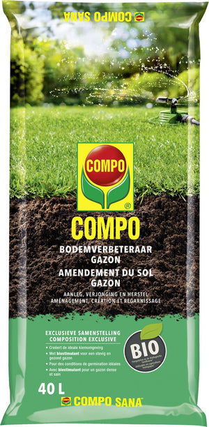 COMPO Bio Bodemverbeteraar Gazon - 100% natuurlijk - met biostimulant - voor herstel, vernieuwing en aanleg van gazon - zak 40L