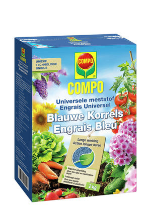 COMPO Blauwe Korrels - universele meststof voor de moestuin en de siertuin - beperkte uitspoeling - doos 2 kg