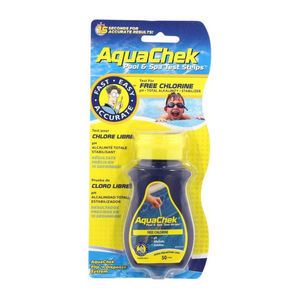 AquaChek teststrips voor zwembad en spa - potje met 50 strips voor wateranalyse in verpakking