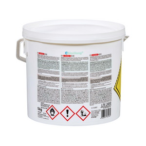 Etiket Bayrol Chlorilong met doseringsinstructies