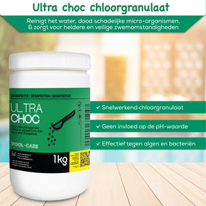 Pool-care Ultra Choc chloorgranulaat 1 kg - reinigt het water, doodt schadelijke micro-organismen en zorgt voor heldere en veilige zwemomstandigheden