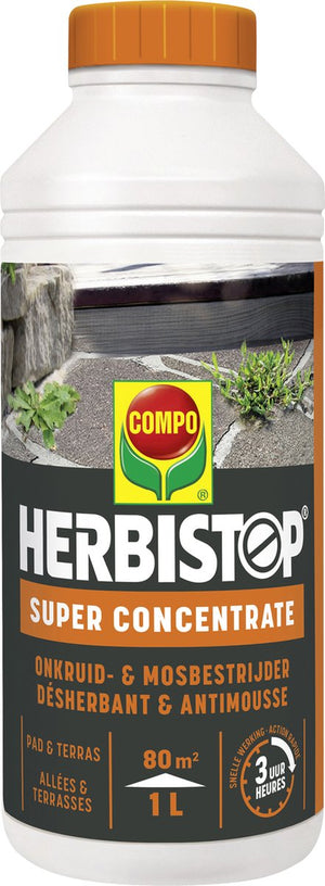 Herbistop Super Pad & Terras - geconcentreerde onkruid- en mosbestrijder - snelle werking - fles 1L (80 m²)