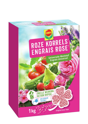 COMPO Roze Korrels® - rijke en snelwerkende meststof - voor alle tuin-, balkon-, terras- en kamerplanten - doos 1 kg