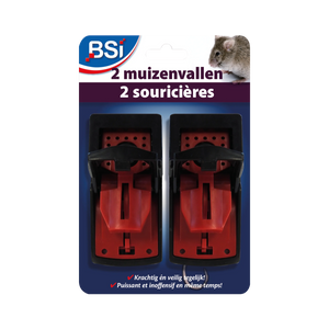 BSI - 2 Rode Muizenvallen - Sterk en betrouwbaar - Extra slagkracht en herbruikbaar - Muizenbestrijding - 2 stuks