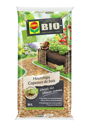 COMPO Bio Houtchips - 100% natuurlijk - onderlaag in moestuinbakken - decoratieve bodembedekker - zak 55L