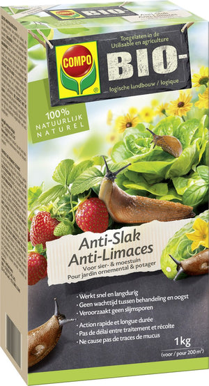 COMPO Bio Anti-Slak - 100% natuurlijk - voor siertuin en moestuin - snelle en lange werking - doos 1 kg (200 m²)