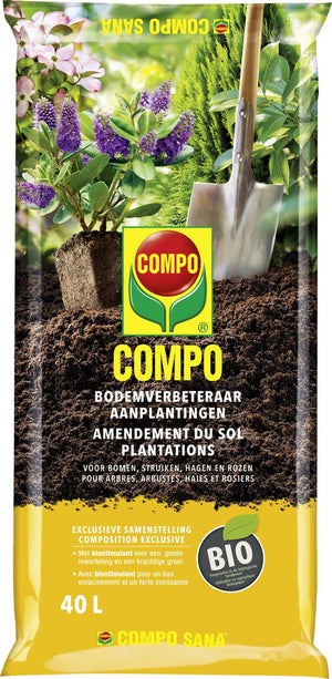 COMPO Bio Bodemverbeteraar Aanplantingen - 100% natuurlijk - met biostimulant - voor bomen, struiken, hagen en rozen - zak 40L