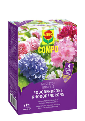 COMPO Meststof Rododendrons - directe en lange werking 4 maanden - voor een stevige groei en prachtige bloei - doos 2 kg